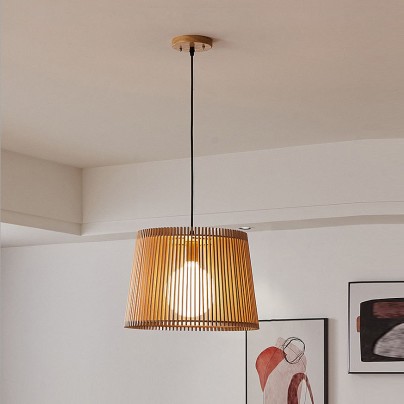 Wooden cylindrical drum-shaped lampshade chandelier