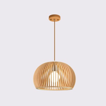 Pumpkin-shaped lampshade solid wood chandelier