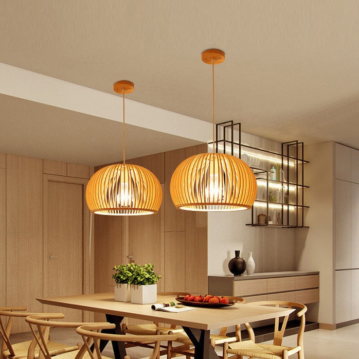 Pumpkin-shaped lampshade solid wood chandelier