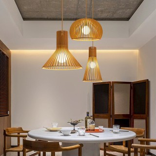 Pumpkin-shaped lampshade solid wood chandelier