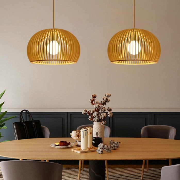 Pumpkin-shaped lampshade solid wood chandelier