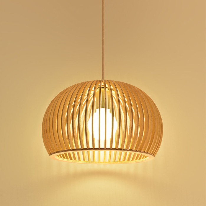 Pumpkin-shaped lampshade solid wood chandelier