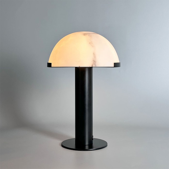 Imitation alabaster half moon large rechargeable desk lamp