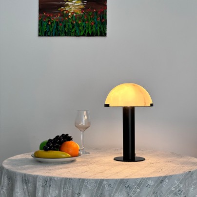 Imitation alabaster half moon large rechargeable desk lamp