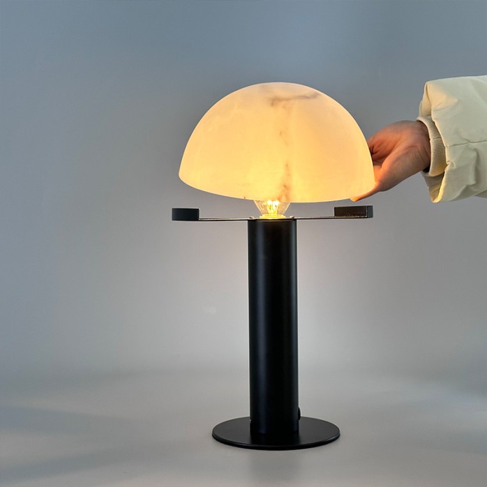 Imitation alabaster half moon large rechargeable desk lamp