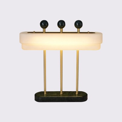 Green marble glass shade brass LED table lamp