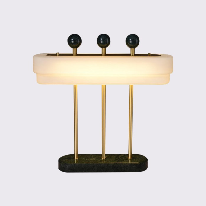 Green marble glass shade brass LED table lamp