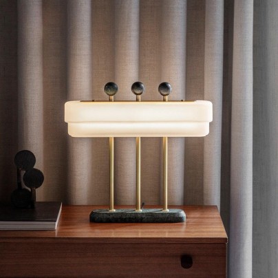 Green marble glass shade brass LED table lamp