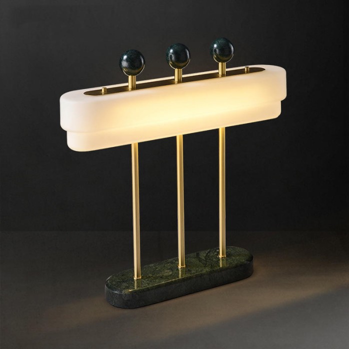 Green marble glass shade brass LED table lamp