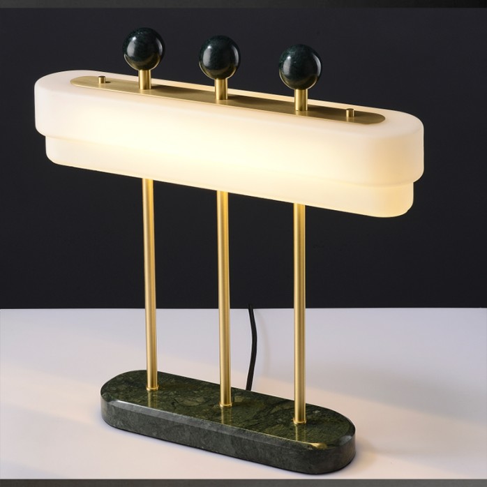 Green marble glass shade brass LED table lamp