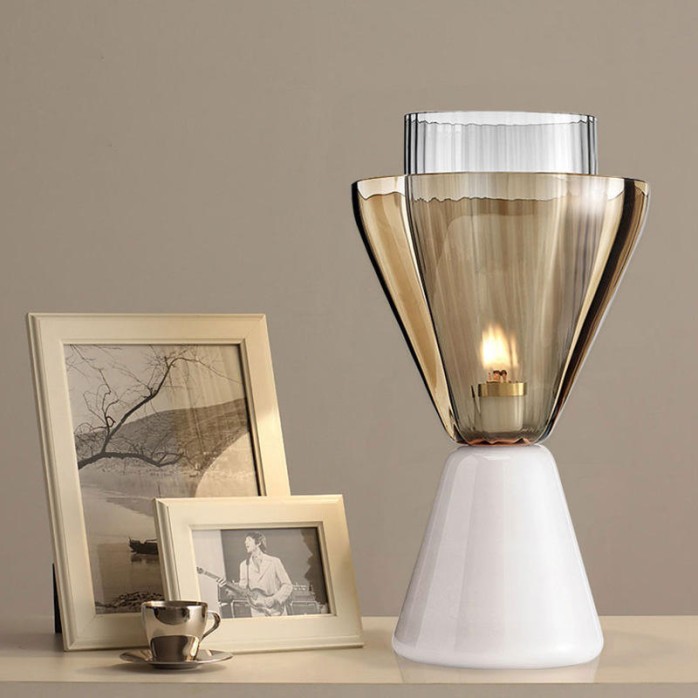 Simple glass and white marble base table lamp