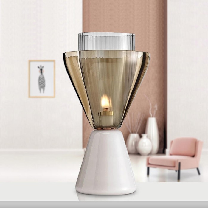 Simple glass and white marble base table lamp