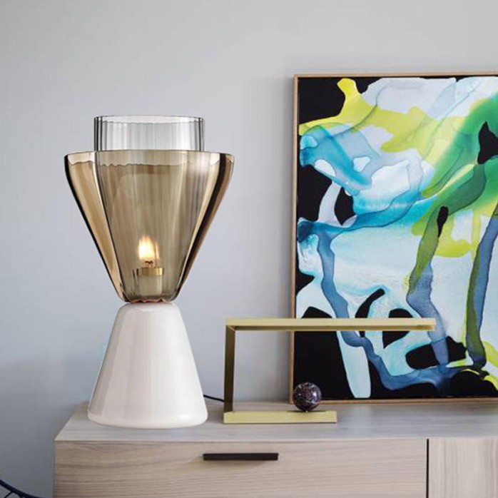 Simple glass and white marble base table lamp