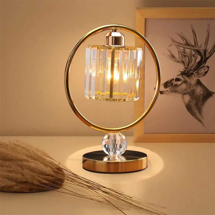 Industrial style small crystal metal table lamp