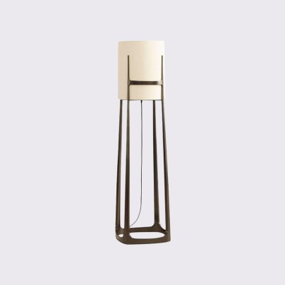 Large LED floor lamp with fabric lampshade and metal