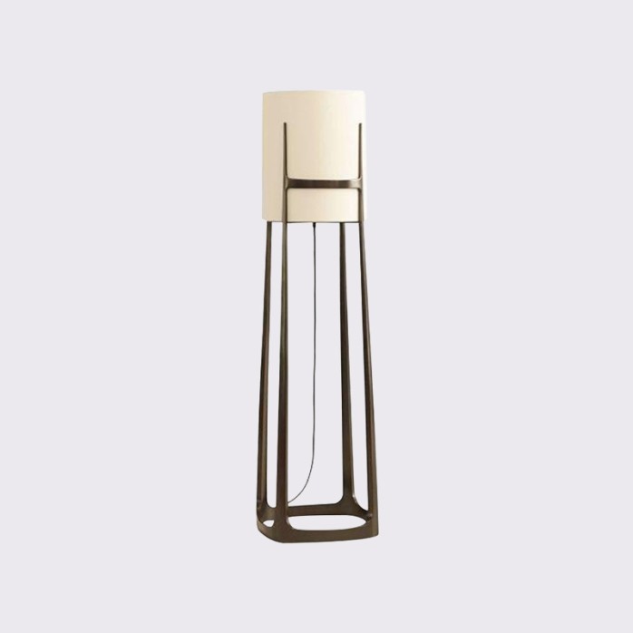 Large LED floor lamp with fabric lampshade and metal