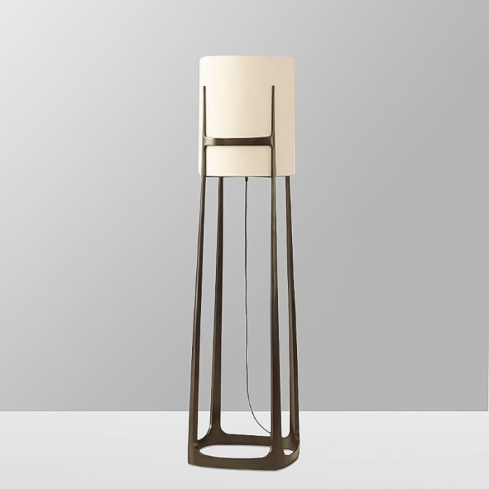 Large LED floor lamp with fabric lampshade and metal