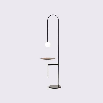 LED floor lamp with iron lamp body and coffee table