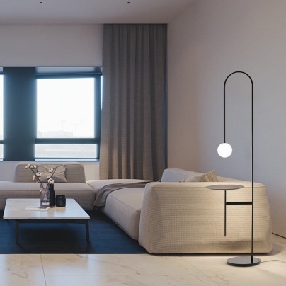LED floor lamp with iron lamp body and coffee table