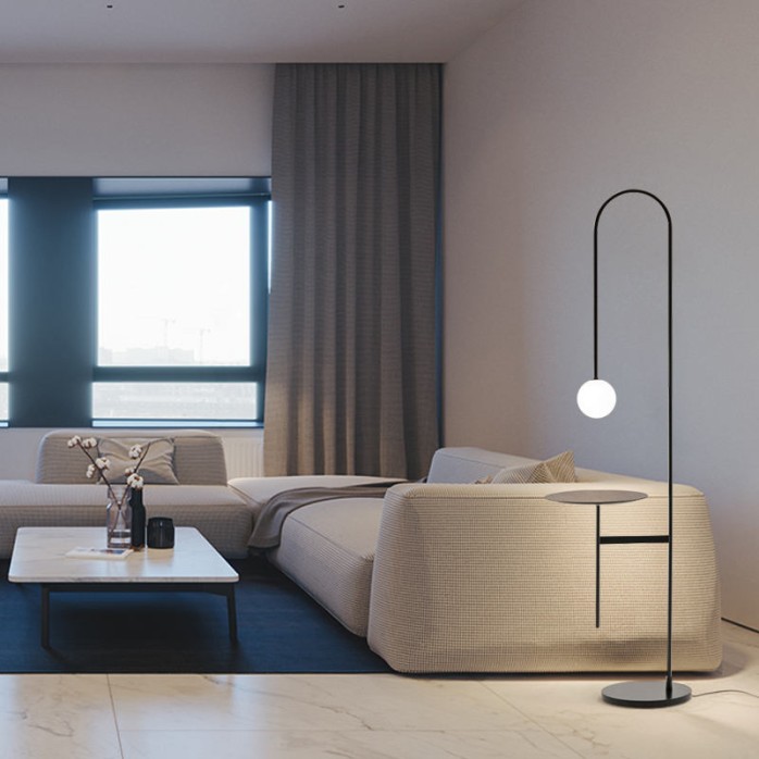 LED floor lamp with iron lamp body and coffee table