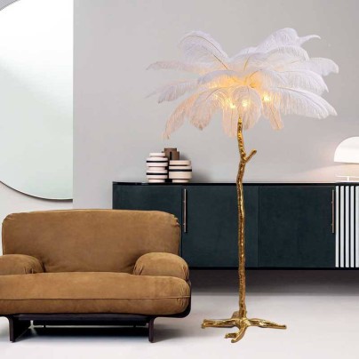 Ostrich feather vertical palm tree floor lamp