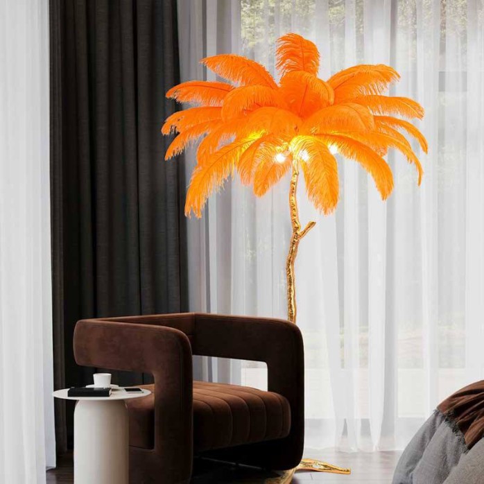 Ostrich feather vertical palm tree floor lamp