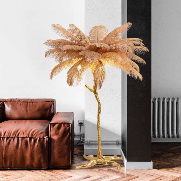 Ostrich feather vertical palm tree floor lamp