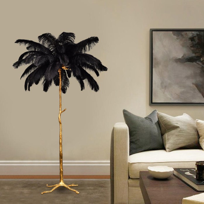 Ostrich feather vertical palm tree floor lamp