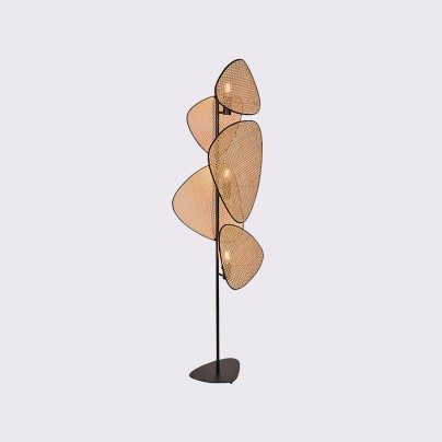 Hand-woven natural rattan grid floor lamp