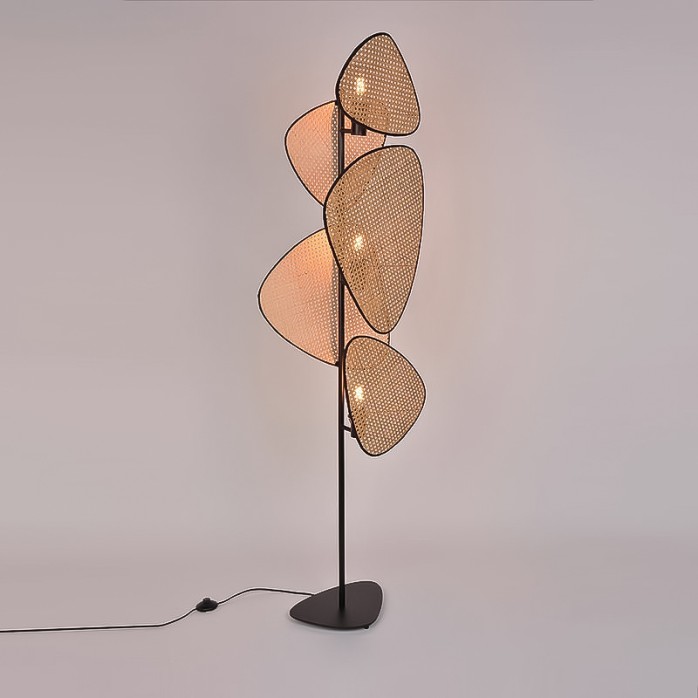 Hand-woven natural rattan grid floor lamp