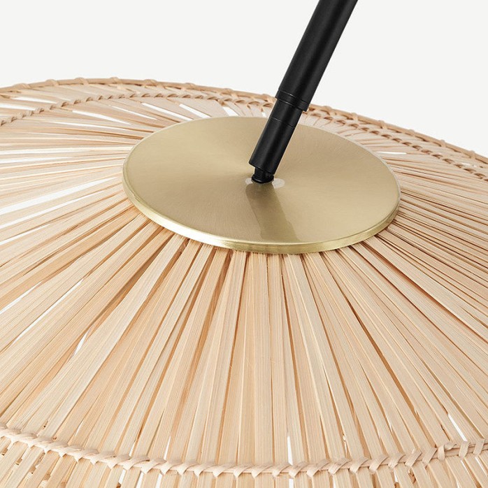 Hand-woven rattan and bamboo lampshade arc floor lamp
