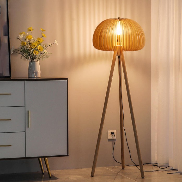 Decorative natural solid wood triangle floor lamp