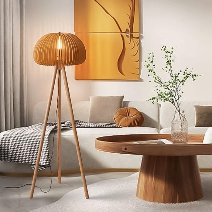 Decorative natural solid wood triangle floor lamp