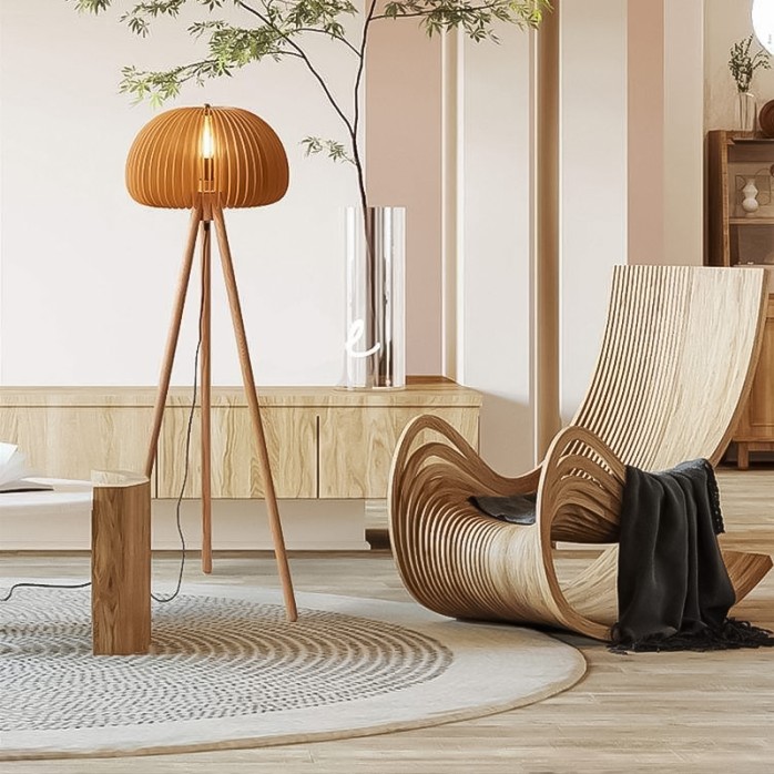 Decorative natural solid wood triangle floor lamp