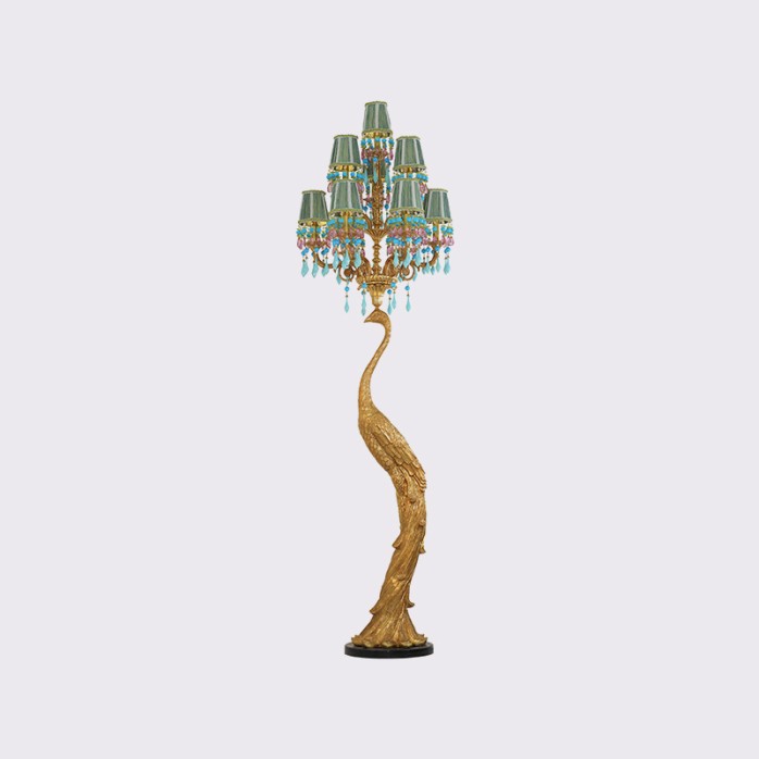 European style decorative peacock antique brass floor lamp