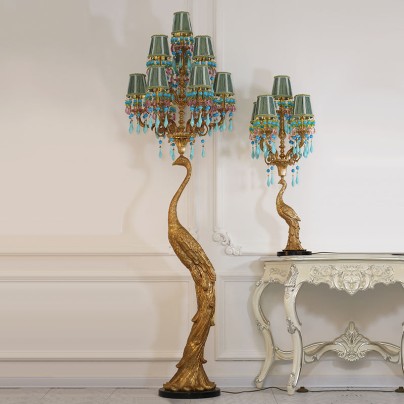 European style decorative peacock antique brass floor lamp