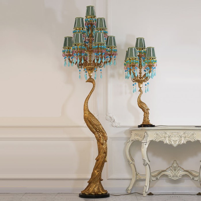 European style decorative peacock antique brass floor lamp