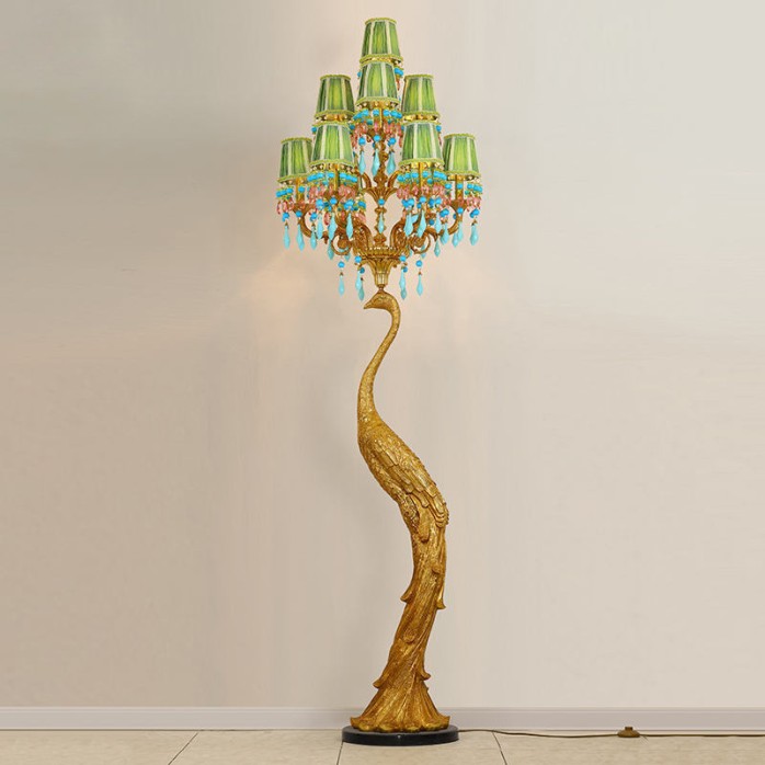 European style decorative peacock antique brass floor lamp