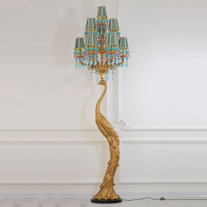 European style decorative peacock antique brass floor lamp