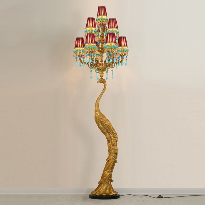European style decorative peacock antique brass floor lamp