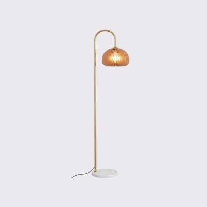 Vintage wooden pumpkin shade LED floor lamp