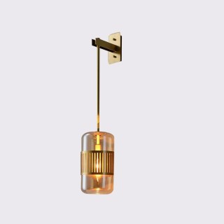 Cylindrical glass shade brass finish wall lamp