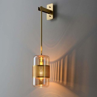 Cylindrical glass shade brass finish wall lamp