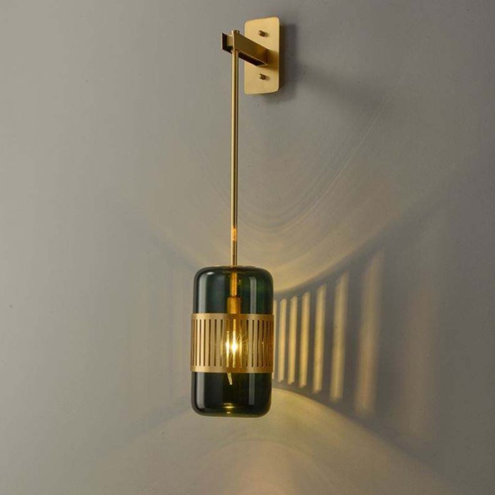 Cylindrical glass shade brass finish wall lamp