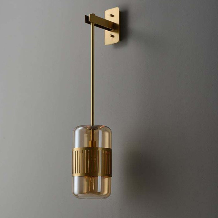 Cylindrical glass shade brass finish wall lamp