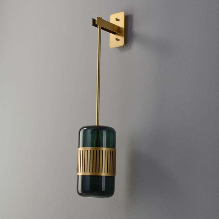 Cylindrical glass shade brass finish wall lamp