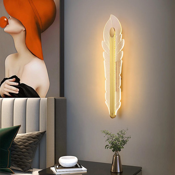 Creative acrylic feather decorative LED wall lamp