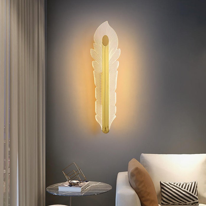 Creative acrylic feather decorative LED wall lamp