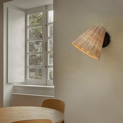 Rattan woven lampshade LED wall lamp