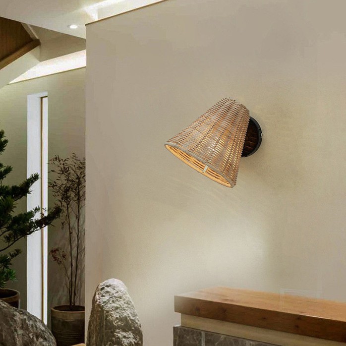 Rattan woven lampshade LED wall lamp